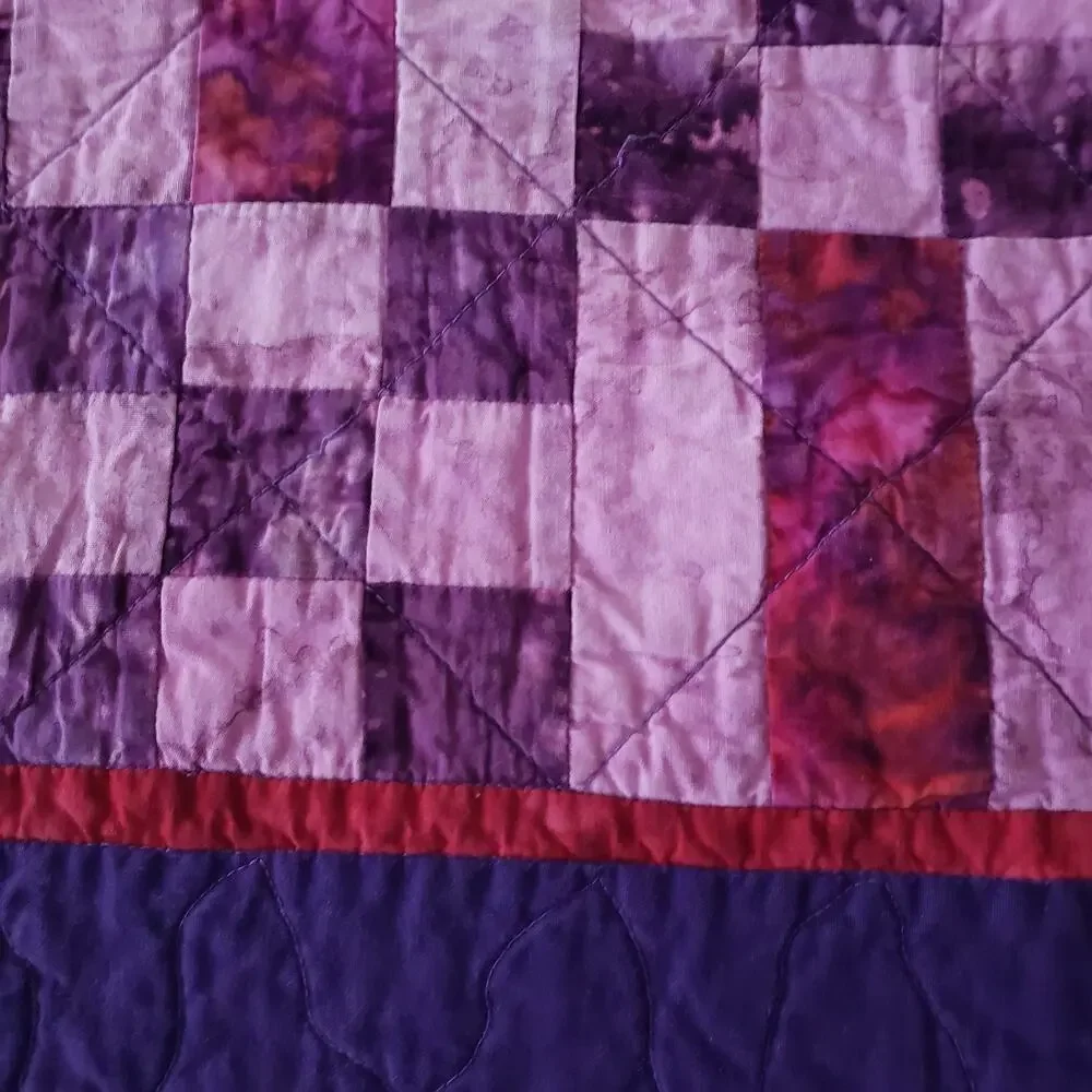 Handmade Batik Lap Throw Quilt Purple Pink Reversible Modern Patchwork 46